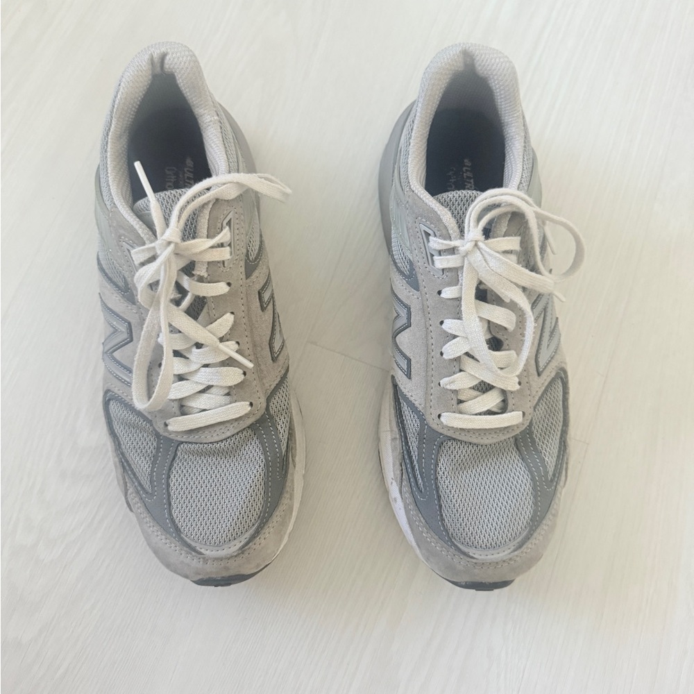 New Balance Light Gray and White Mesh Suede Sneakers